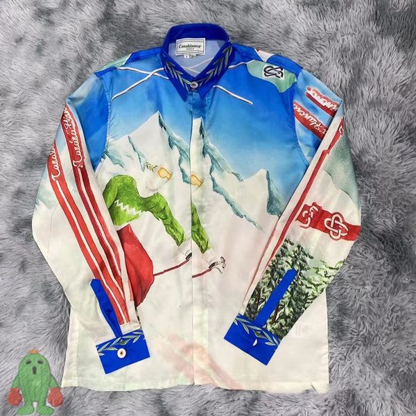 Chemises décontractées pour hommes Casablanca Snowy Mountain Ski Shirt imprimé doux manches longues 230718