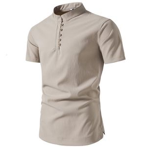 Camisas informales para hombres Lino de algodón Halcio de la hebilla de la capa de verano Camisa de collar de mandarín de estilo chino sólido 230815 230815