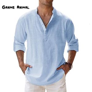 Chemises décontractées pour hommes Coton Lin pour hommes Léger à manches longues Henley Beach Hawaiian T 230726