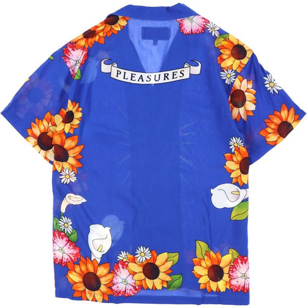 Camisas casuales para hombre Camisa de girasol de corazones europeos y americanos Camisa de manga corta de pareja de playa hawaiana azul
