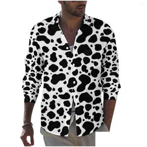 Heren Casual shirts boerderij dierenprint mannen zwart witte koe vlekken shirt met lange mouwen trending grappige blouses veer op maat gemaakte bovenste grootte dr. Dhttf