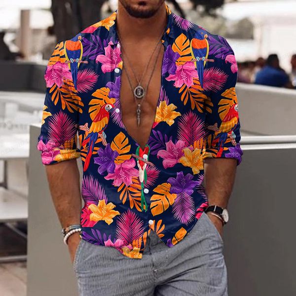 Chemises décontractées pour hommes chemise à fleurs tropique feuille impression 3d hommes mode plage hawaïenne à manches courtes chemisier revers garçon 230726