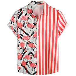 Chemises décontractées pour hommes Hawaii été chemise pour hommes bicolore décontracté à manches courtes motif imprimé vêtements léger boutonné chemise masculine grand 230114