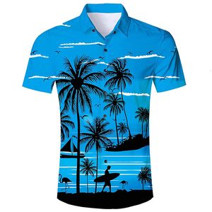 Heren casual shirts Hawaiiaans EU-maat 5XL kokospalm 3D-print zomer los overhemd met korte mouwen, button-down strandvakantie 230726