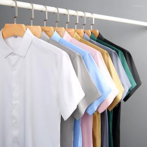 Heren Casual Shirts Hoge Kwaliteit Elastisch Zijden Shirt Met Korte Mouwen Heren Strijkvrij Ademend Slanke Zakelijke Heren Plus Size Button Up Top 6xl