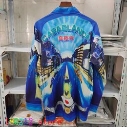 Heren Casual Shirts Japan City Night Racing Print Casablanca met lange mouwen shirt Men Women Hawaii Beach Thin Fabric Holiday Blouse 230815