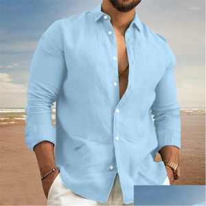Chemises décontractées pour hommes Chemise en lin Hommes Tops de haute qualité Lâche et confortable à manches longues Plage hawaïenne pour la livraison directe Vêtements Clothi Dhwkh