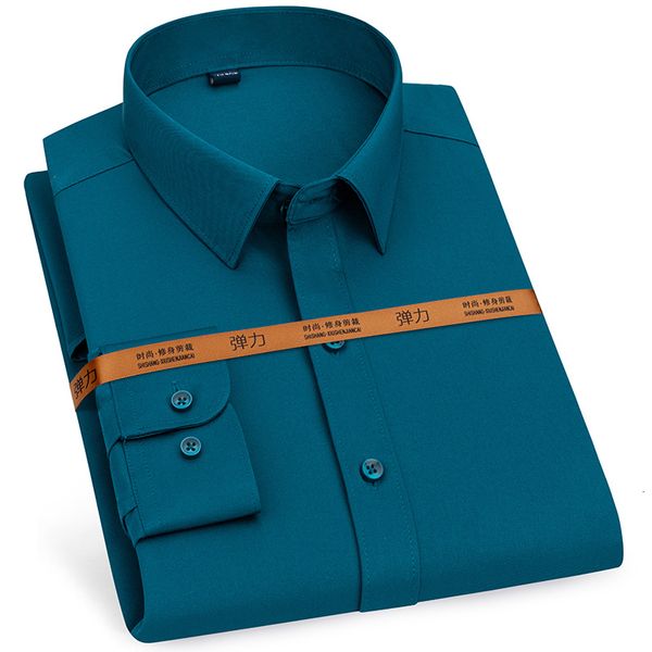 Chemises décontractées pour hommes à manches longues solide élastique facile d'entretien chemise formelle travail de bureau uniforme coupe standard robe sociale 230718