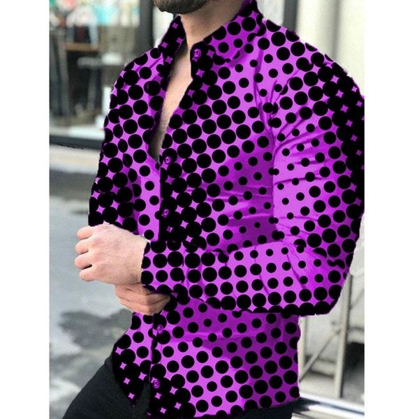 Chemises décontractées pour hommes Chemises d'automne de luxe pour hommes Chemise décontractée surdimensionnée à pois Imprimer Hauts à manches longues Vêtements pour hommes Prom Party Cardigan Blouses 230114