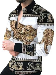 Camisas informales para hombre, camisa abotonada con cuello vuelto de lujo para hombres sociales, camisetas de manga larga con estampado de leopardo, ropa para graduación, cárdigan 230516