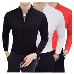 Hommes Chemises Décontractées Hommes Chemises D'affaires NoirBlanc Mode Élégant Mâle Col Montant À Manches Longues Tops Homme Robes De Soirée De Mariage 230729