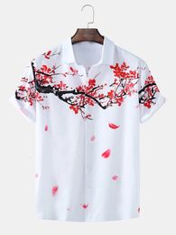 Camisas casuales para hombre Ropa de hombre Verano para hombre Pintura de tinta casual Camisas de manga corta ciruela Camisas de playa para hombres 230323