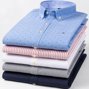 Casual overhemden voor heren Oxford mode 100% katoen met lange mouwen Casual slank effen kleur geruite print Streep formeel overhemd Grote maten 230202