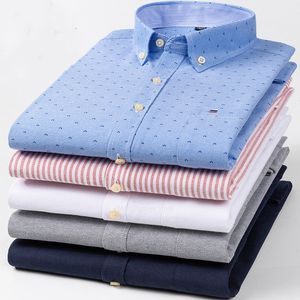 Heren Casual Shirts Men Oxford Fashion 100% katoenen lange mouw slanke vaste kleur plaid print streep formeel overhemd plus maat 230207