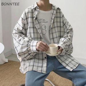 Heren Casual Shirts Men Plaid Single Breasted Single Breasted Long Sleeve Plus Size 3xl Loose Korean Chic Fashion AllMatch Dunne Out -Weer BF 230208