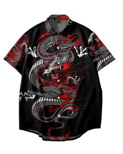 Chemises décontractées pour hommes hauts décontractés pour hommes chemises à manches courtes à la mode motif de dragon de tatouage hawaïen respirant 230114