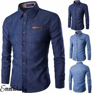 Heren Casual Shirts Mens Mens Fashion Denim overhemd Solid Color Lange Mouw Slim Fit Button Down Casual Top mannelijke luxe formele shirts 230114