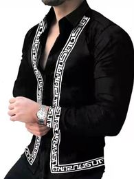 Camisas informales para hombre, camisa estampada informal de manga larga para hombre, ropa de moda clásica de lujo con bola social S3XL 230607