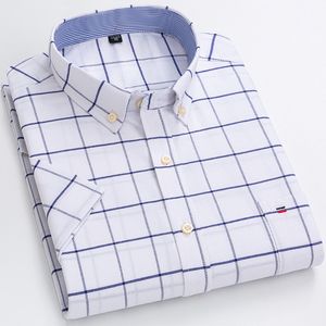 Mens Casual Shirts Hommes été décontracté à manches courtes 100% coton mince Oxford chemise simple poche plaquée Standardfit boutonné Plaid rayé chemises 230202