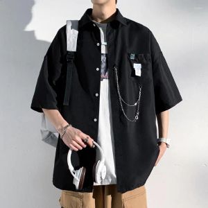 Heren Casual Shirts Oversized Harajuku Keten Ontwerp Korte Mouw Uni Blouses Mode Zomer Mannelijke Koreaanse Kleding Drop Levering Kleding Dh7Fp