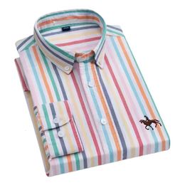 Hommes chemises décontractées grande taille 7XL coton Oxford à manches longues cheval brodé sans poche rayé robe sociale chemise mâle 230625