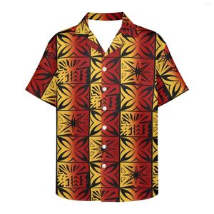 Chemises décontractées pour hommes Polynésien Tribal Tongan Totem Tatouage Tonga Imprime Chemise Hawaïenne Hommes Vacances D'été À Manches Courtes Plage Hauts Tee Blouse