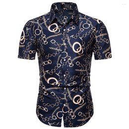 Chemises décontractées pour hommes imprimés Black pour hommes Blans Hawaii Show-Down Collar Shirt Short à manches à manches minces minces Slim Tops Ropa de Mujer