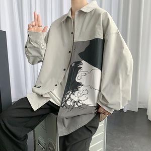 Camisas casuales para hombre con estampado de manga larga Cargo Harajuku negro estilo coreano hombres ropa Vintage Streetwear S5XL 230208