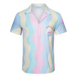 Chemises décontractées pour hommes Ensemble de qualité Stripe Ribbon Printed Casablanca SS Shirt High 1 Fashion 230718