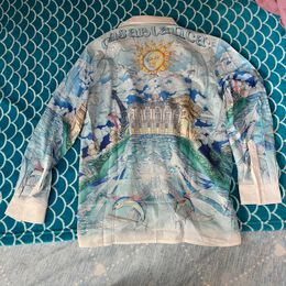Chemises décontractées pour hommes Real Pos Casablanca Chemise Soleil Lune Nuage Blanc Poisson Volant Imprimer Manches Longues 3XL Hawaïen et Femmes 230718