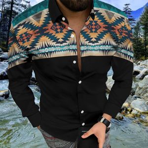 Camisas informales para hombre, camisa retro con botones, étnica occidental, manga larga, hawaiana, floral, casual, Harajuku, ropa de calle, Camisas Homme 230718