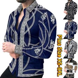 Heren Casual Shirts Retro Licht Luxe Patroon Afdrukken Lange Mouwen Tops Kleding Vest Shirt XS8XL 230607