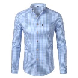 Heren Casual Shirts Kleine Plaid Button Down Shirt Mannen Zomer Lange Mouw Slim Fit Heren Overhemden Casual Controles Gingham Chemise Homme 231027