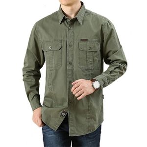 Mens Casual Shirts Spring Autumn Denim Men Long Sleeve 100% Cotton Camiseta Masculina Army Military 230208