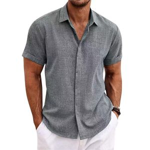 Camisas casuales para hombre Primavera Verano Lino suelto Manga sólida TurnDown Collar Botón Camisa retro para hombre Blusa Sexy Tops 230726