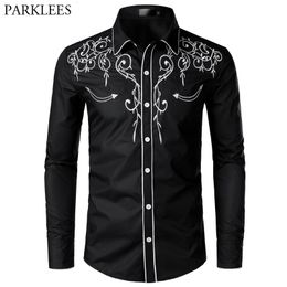 Hommes chemises décontractées élégant Western Cowboy hommes marque Design broderie Slim Fit à manches longues fête de mariage pour homme 230214