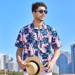 Heren Casual Shirts Zomer Ademend Hawaiian Mannen Kokospalm Gedrukt Korte Mouw Button Down Vakantie Chemise Homme Plus Size 3XL 4XL 5XL 230720