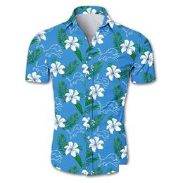 Chemises décontractées pour hommes, chemise à fleurs d'été, Streetwear Detroit, bleu, dessin animé Lions, livraison directe