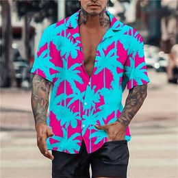 Chemises décontractées pour hommes Chemise hawaïenne d'été T-shirt 3D Chemise rétro Motif d'arbre de noix de coco À manches courtes Homme Camisa Vacation Casua Beach 230516