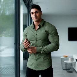 Heren casual shirts zomer heren business casual effen kleur shirts zonder strijken hoogwaardige anti-rimpel shirts met lange mouwen heren top 230202