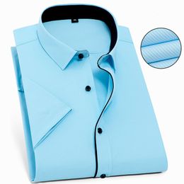 Hommes Chemises Décontractées Twill Pure Color 8XL 7XL 6XL 5XL Grande Taille Hommes Chemise À Manches Courtes Slim Fit Formelle Blanc Business Male Social 230614