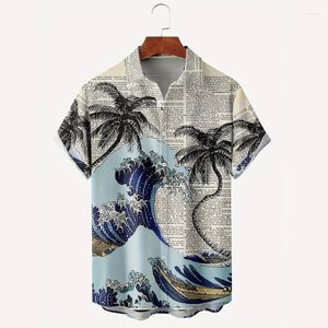 Heren Casual Shirts Vintage Coconut Tree 3d Print Hawaiiaans shirt voor mannen Palm korte mouw Summer Beach mannelijke oversized kleding