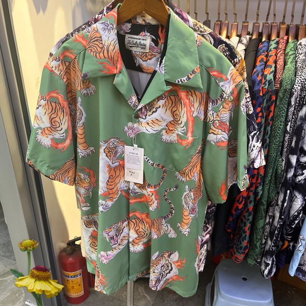 Chemises décontractées pour hommes WACKO MARIA SHIRT Fire Ring Tiger Print Top Tee Vintage Street Tshirt Summer Loose Wacko Maria Polo Shirt Unisex 230718