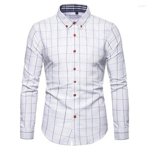 Heren Casual Shirts Witte Geruite Jurk Slim Fit Lange Mouw Button Down 2023 Mode Mannen Werken Business Brand Shirt Chemise homme