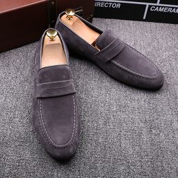 mens casual shoes black brown slip-on lazy shoe smoking slippers breathable cow suede leather loafers big size sneakers zapatos