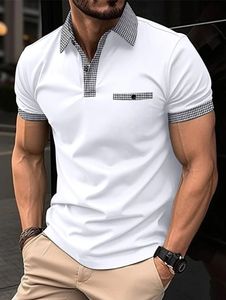 Heren Casual Short Sleeved Polo Shirt Casual Fashion Plaid Rapel T -shirt Ademend WEA 240513