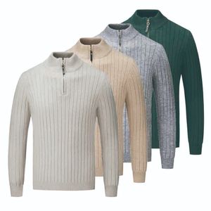 Heren casual slim fit truien truien met lange mouwen gebreide stof zip-up mock hals polo trui voor herenkleding truien groen 240116