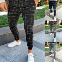 Mens Casual Slim Fit Sport Pants Tracksuit Skinny Joggers Sweatpants Mens Slim Fit Stretch Skinny Trousers Plaid Men Stretch278s