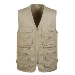 Gilet de couleur unie pour hommes, décontracté, sans manches, col en v, multipoches, randonnée, pêche en plein air, vêtements de travail, grande taille, 240108