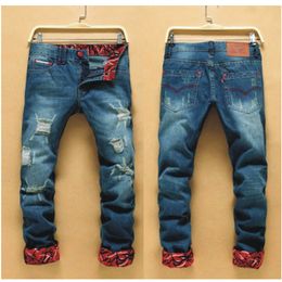 Mens Casual Rechte Jeans Retro Slanke Skinny Jeans Modeontwerper Gescheurde Mannen Hiphop Lichtblauwe Denim Broek Aziatische maat 27-38